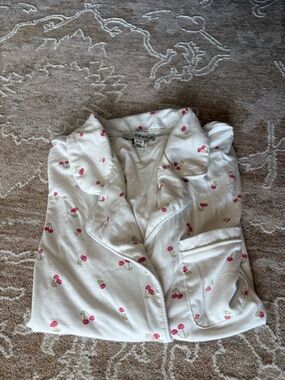 White Cherry Print Pajama Top